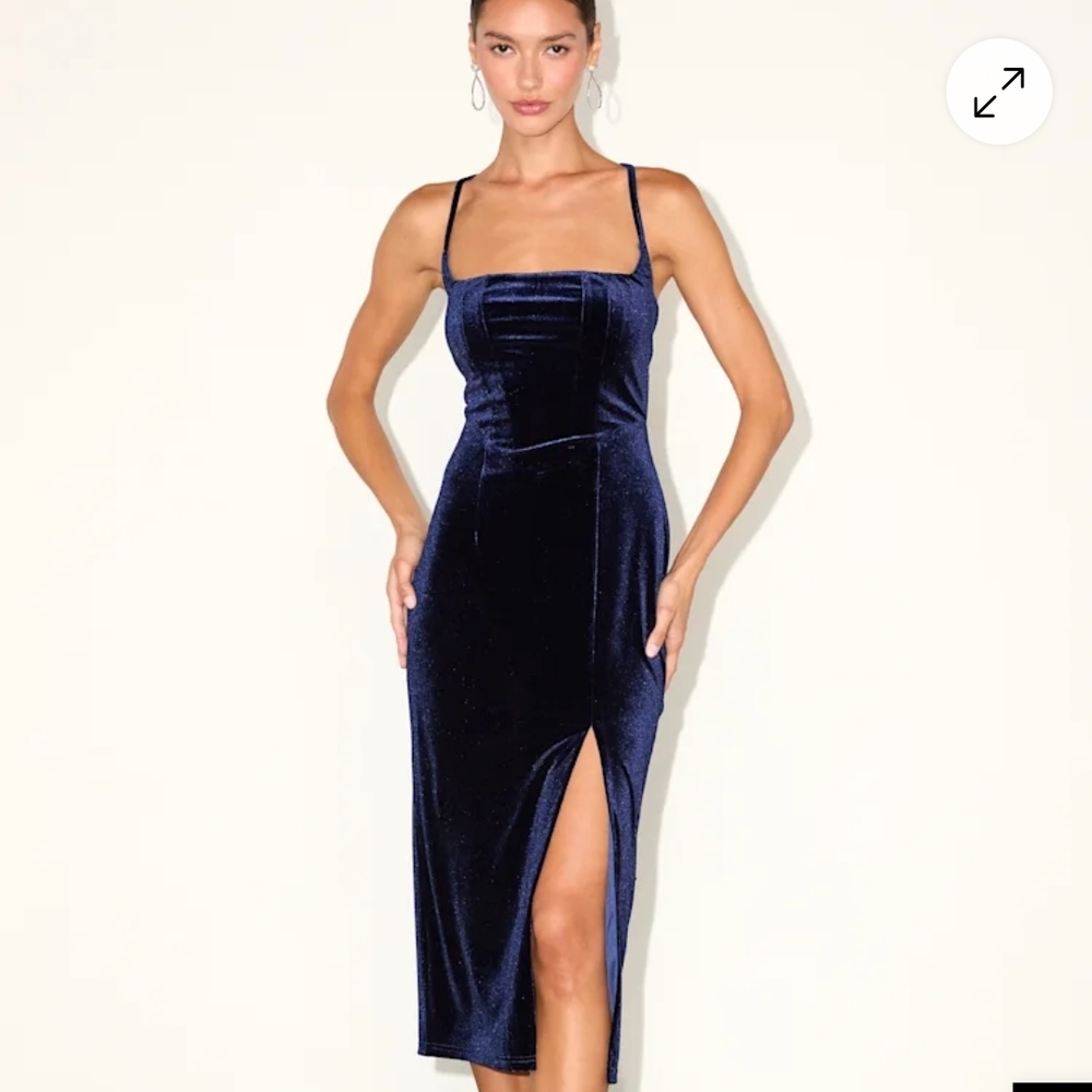 Lulus Composure Navy Velvet Dress Sleeveless